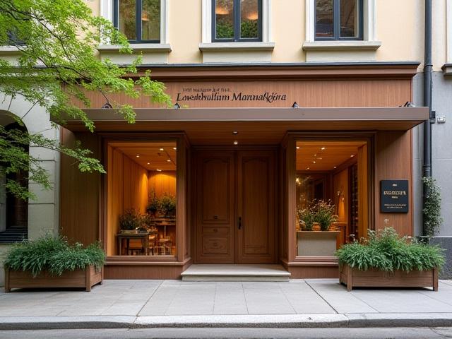 A Lombhullám Manufaktúra műhelyének külső látképe tavaszi fák között, jelezvén a helyszínt.