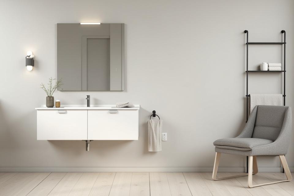 Elegáns, modern fa lépcső üveg korláttal egy belső térben