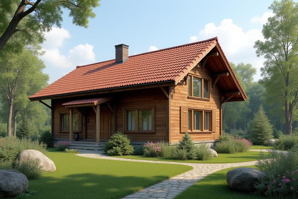 Rusztikus fából készült kerti pavilon faragott részletekkel, gyönyörű környezetben