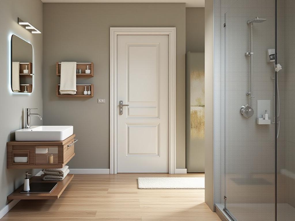 Modern konyhabútor gránit munkalappal és finoman megmunkált fa frontokkal, nyitott fiókkal