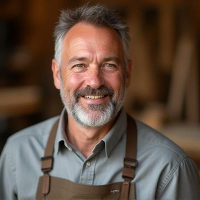 Kiss Zoltán profilképe, egy mosolygó, szakállas férfi asztalos ruhában.