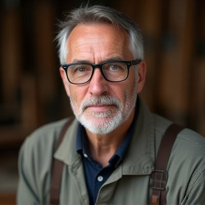 Nagy Péter profilképe, egy középkorú férfi védőszemüvegben, mögötte faipari gépek.